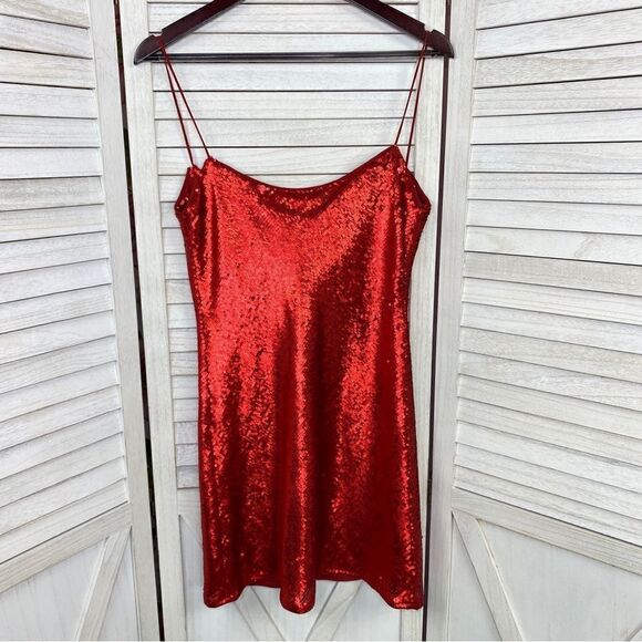 Zara Sequin Cowl Back Cocktail Mini Slip Dress Red Small - Picture 9 of 13